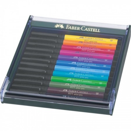 12-Pieces Pitt Artist Pen Set, Brush Tip, Bright Colours